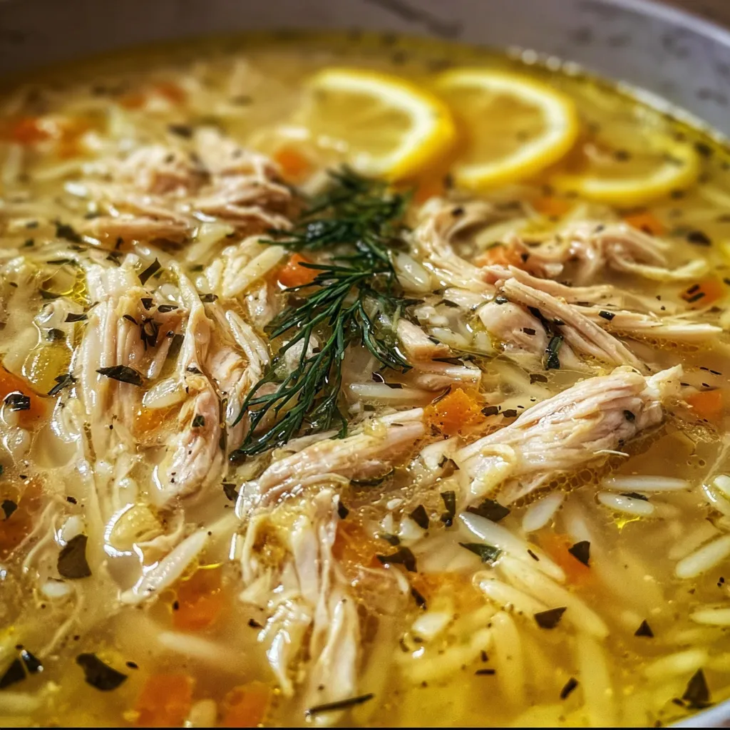Authentic Greek Lemon Chicken Soup with Tender Rice and Fresh Herbs - tertiary view
